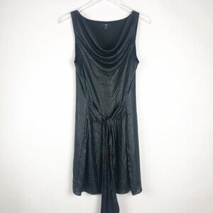 Gap Dress Women's 8 Black Crinkle Sleeveless Drape-Front Belted Mini Pockets